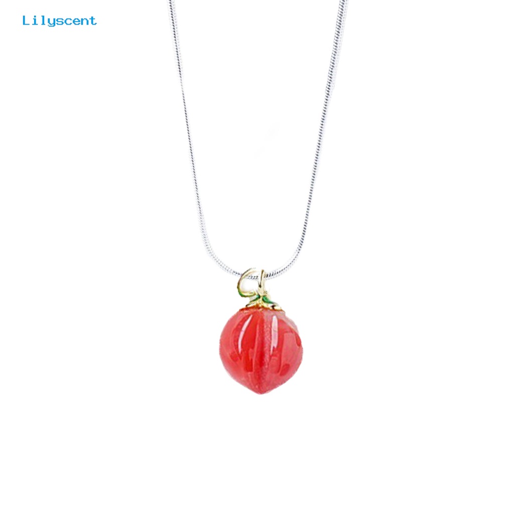 [LS] Kalung Liontin Glossy Wanita Peach Bentuk Merah Imitasi Akik Liontin Fashion Perhiasan Aksesoris