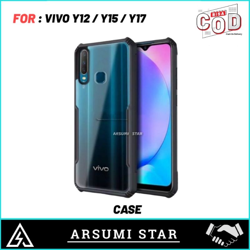 PROMO CASE MURAH HP VIVO Y12 / Y15 / Y17 SERIES HARDCASE ARMOR TPU SHOOKPROF TRANSPARAN CASING