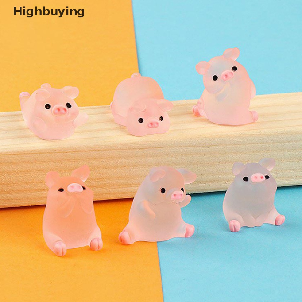 Hbid 6pcs / set Luminous Mini Resin Pig Car Dashboard Toys Dolls Figures Home Garden Decoration Cartoon Colorful Cute Car Ornaments Gifts Glory
