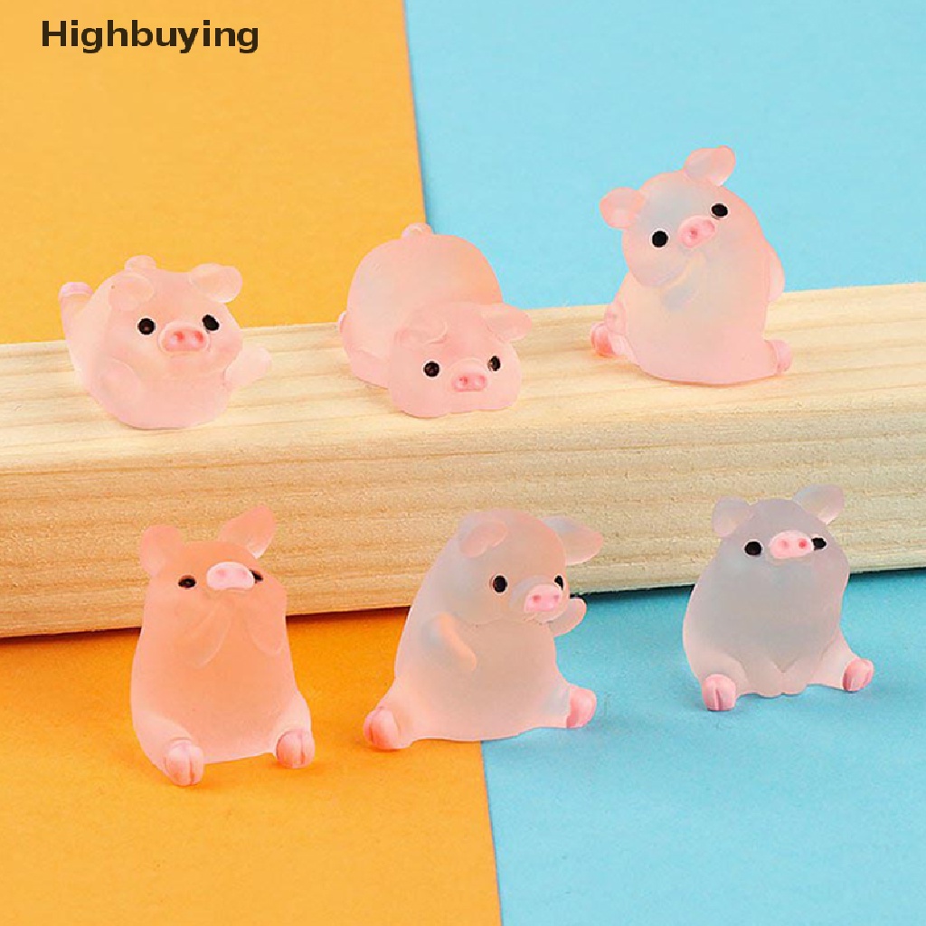 Hbid 6pcs / set Luminous Mini Resin Pig Car Dashboard Toys Dolls Figures Home Garden Decoration Cartoon Colorful Cute Car Ornaments Gifts Glory