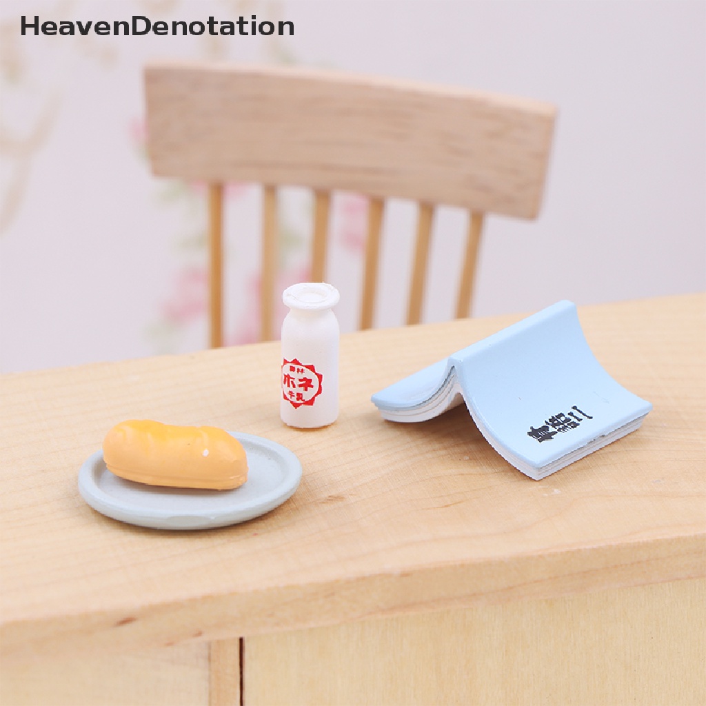 [HeavenDenotation] 1set Rumah Boneka Miniture Makanan Susu Roti Buku Piring Dapur Aksesoris Mainan HDV