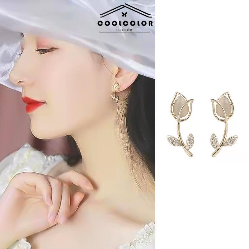 COD❤️Anting Stud Desain Bunga Tulip Bahan S925 Silver Gaya Korea Untuk Wanita- cl