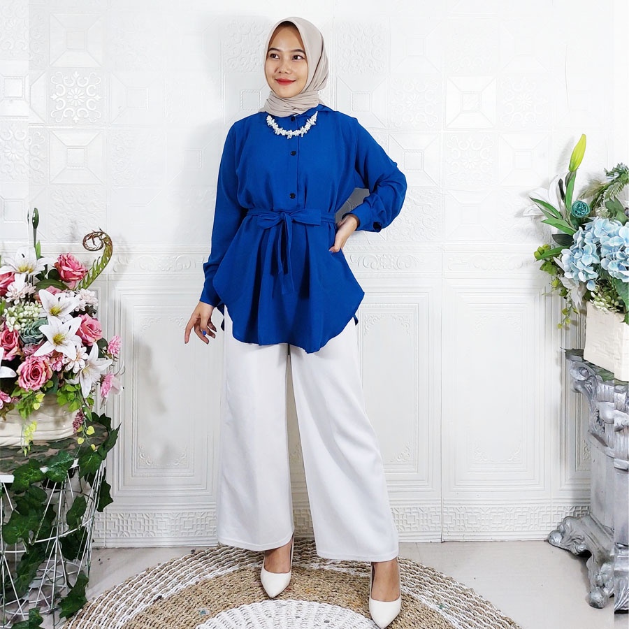 SALIARA CRINGKLE AIRFLOW BLOUSE ATASAN WANITA LONGSLEEVE BELT GL FASHION