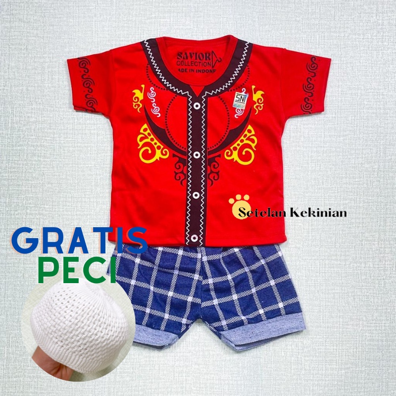 [GRATIS PECI] Set Anak Laki Laki 0-12bulan Kokoh Sabit Baju Idul Fitri Lebaran Murah Baju Oblong Celana Pendek Murah Set Baby Boy Setelan Bayi Cowok Bergambar