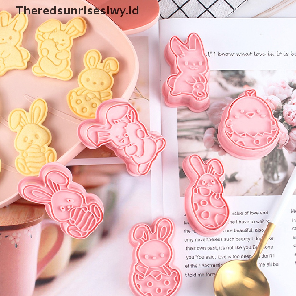 # Baju Lebaran # 6pcs Cetakan Biskuit Kelinci Paskah Plastik Bunny Egg Cookie Cutter Stamp Embosser~