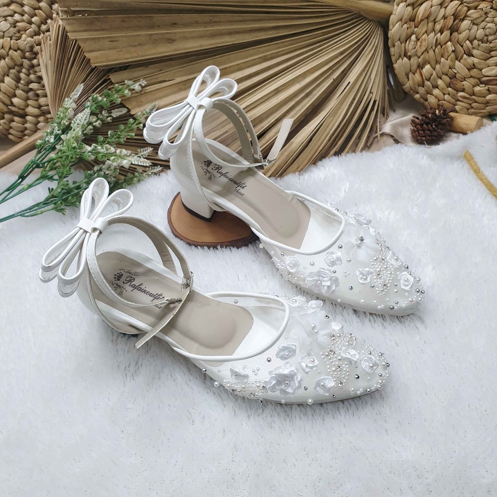 sepatu wedding pesta cantik calya putih tinggi 7cm hak tahu