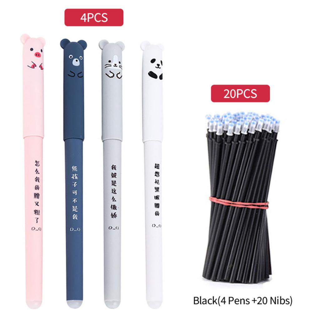 Timekey 0.35mm Dihapus Gel Pen Set Biru/Hitam Tinta Ballpoint Refill Batang Perlengkapan Menulis Siswa Sekolah Kantor Alat Tulis E6F4