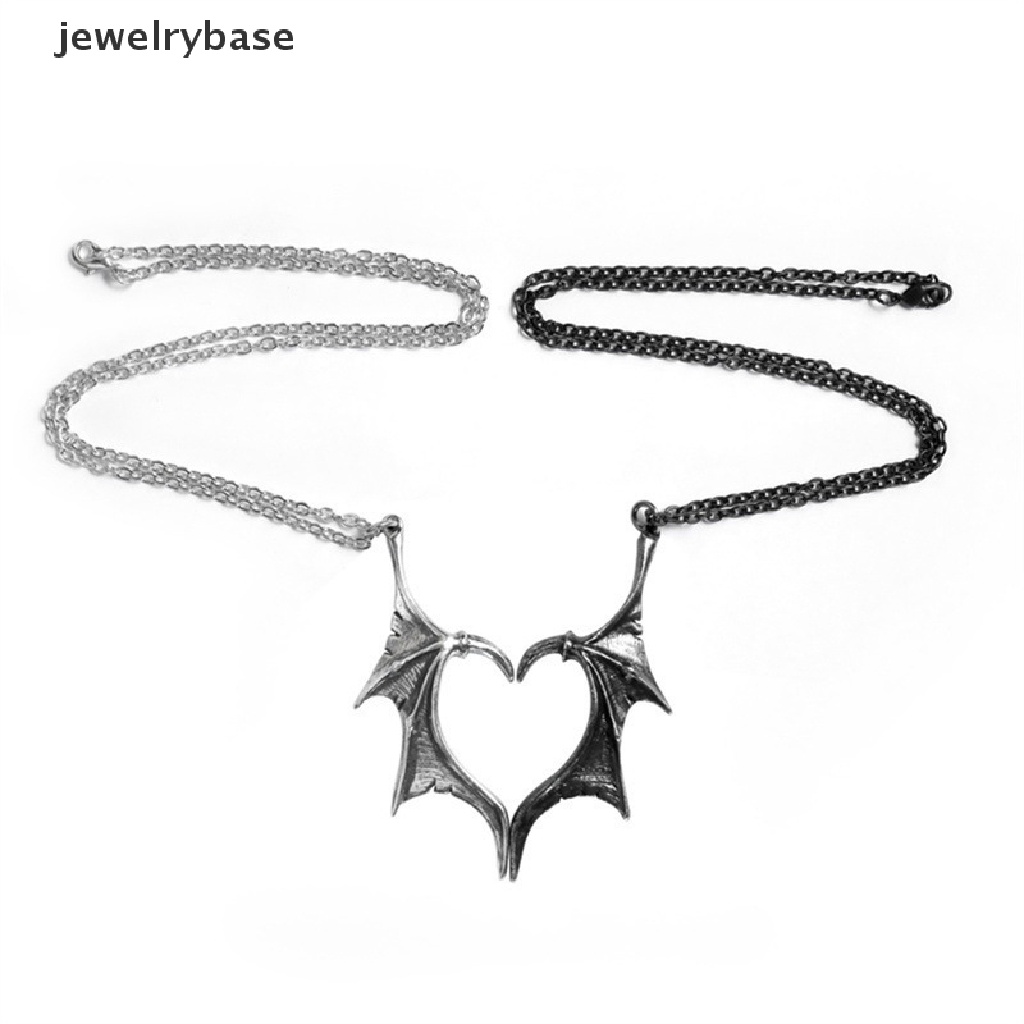 [jewelrybase] 2 Pcs Retro Gothic Perak Dan Hitam Pasangan Kalung Naga Sayap Hati Liontin Perhiasan Fashion Aksesoris Valene Hari Hadiah Butik