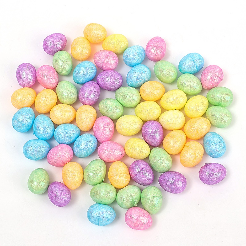 80pcs/bag Telur Foam Paskah Glitter/Telur Burung Merpati Busa Warna-Warni DIY Craft Happy Easter Dekorasi