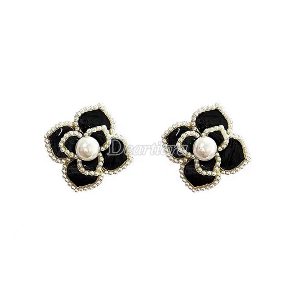 Fashion Mutiara Anting Bunga Camelia Perempuan Temperamen Mewah Drop Oil Earrings Fashion Anting Kepribadian Sederhana