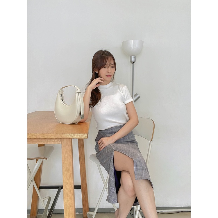 Kadaka B-0183 Midi Plaid Skirt Rok Wanita Korean Look Detail Slit