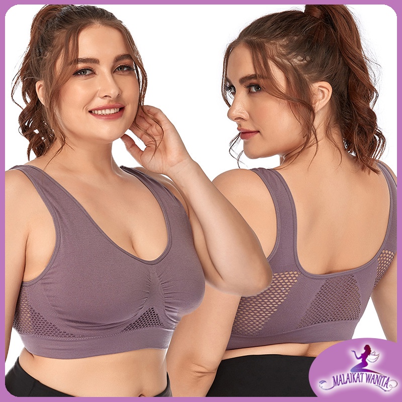 Jumbo BH sport Bra Wanita Sport Bra Bernapas bra senam Hollow Keluar Empuk Plus Ukuran Bra Olahraga plus size bra sport busa S6