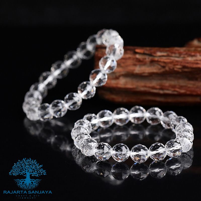 Gelang Natural Clear Quartz Faceted Crystal Bracelet