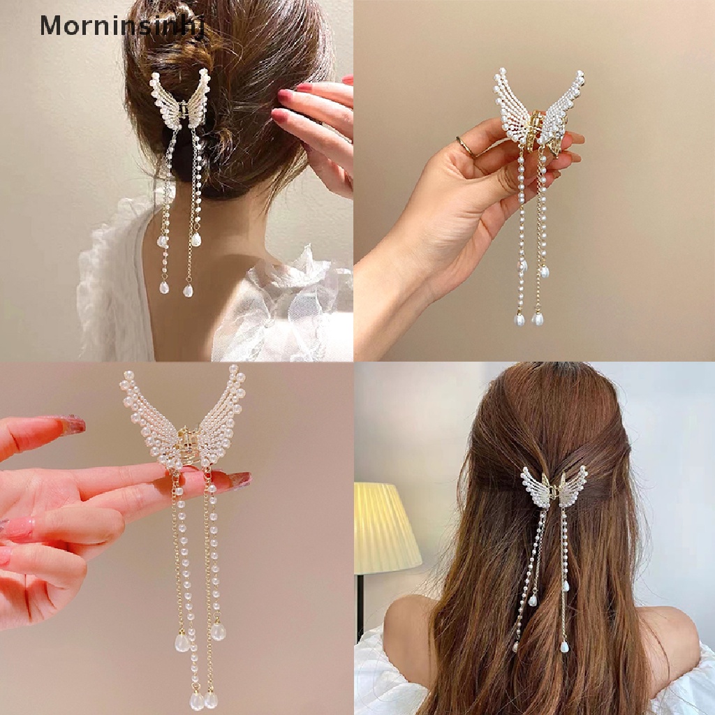 Mornin Rumbai Kupu Mutiara Jepit Rambut Wanita Hair Claw Hairpin Rambut Kepiting HairAccessory id