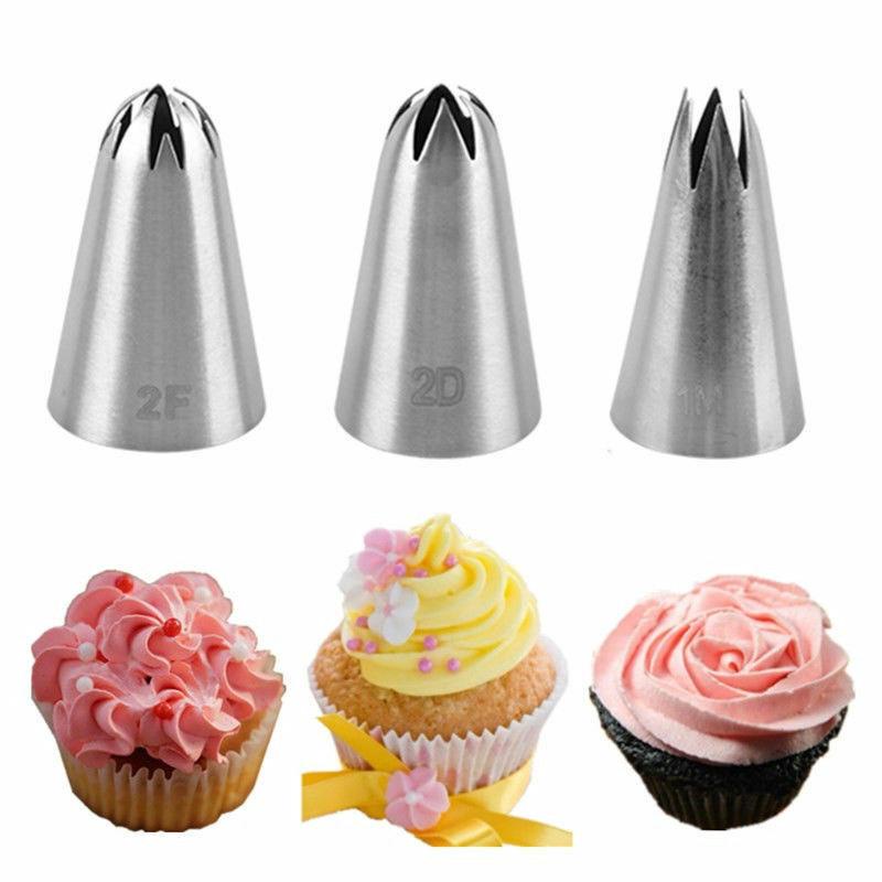 3pcs Spuit Piping Icing Bentuk Bunga Bahan Stainless Steel Untuk Dekorasi Kue