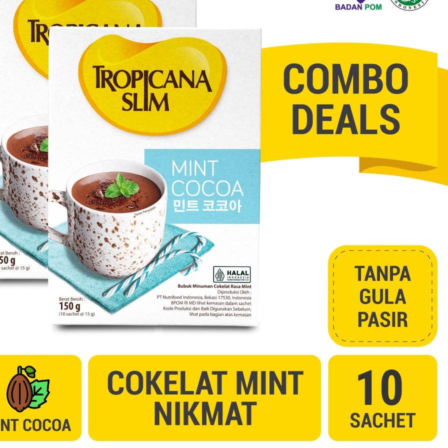 

➼ Twin Pack - Tropicana Slim Mint Cocoa 10 Sachet - Minuman Cokelat Mint Nikmat Tanpa Gula Pasir ☀