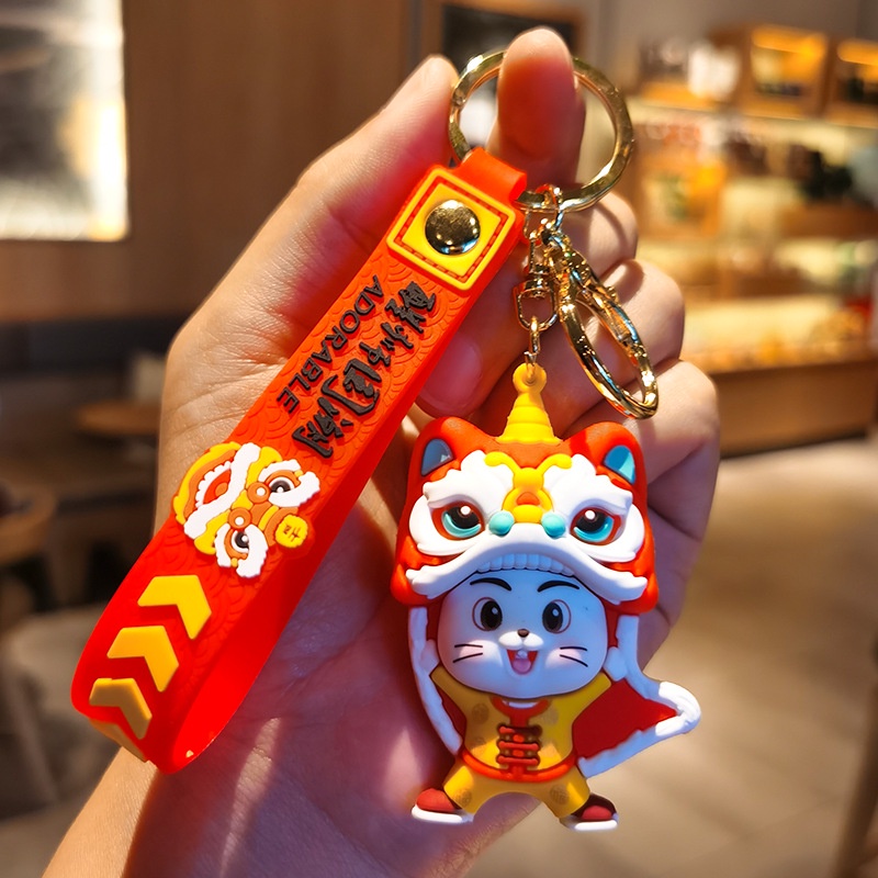 Awakening the Lion China-Chic Rabbit Year Key Chain for Fortune Cat Figure Tahun Baru Gantung Piece Tahun Baru Hawa Bunny Happy Gift