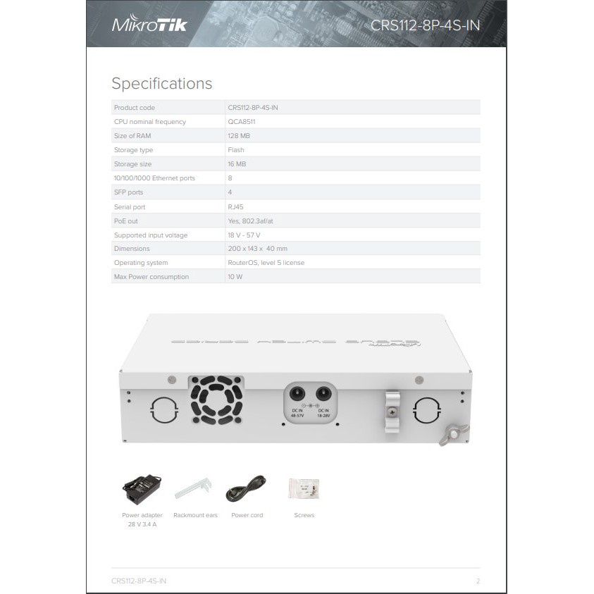 MikroTik CRS 112 8P 4S IN CRS112-8P-4S-IN