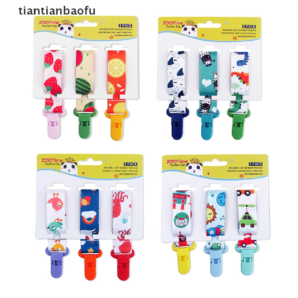 [tiantianbaofu] 3pcs/set Kartun Dot Bayi Klip Dot Rantai Nipple Holder Penenang Pemegang Butik