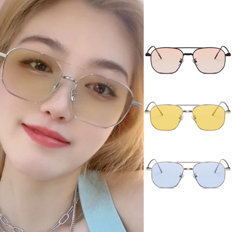 (YUZHU) Korean Fashion Bingkai Logam Double Beam Sunglasses Mode Baru Bingkai Persegi Anti Cahaya Biru Kacamata Unisex