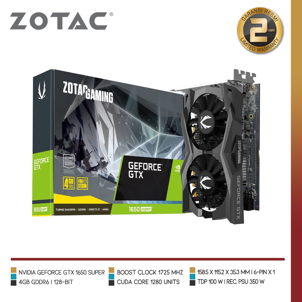 VGA ZOTAC - GEFORCE GTX 1650 SUPER TWIN FAN / GTX1650 Super 4GB GDDR6