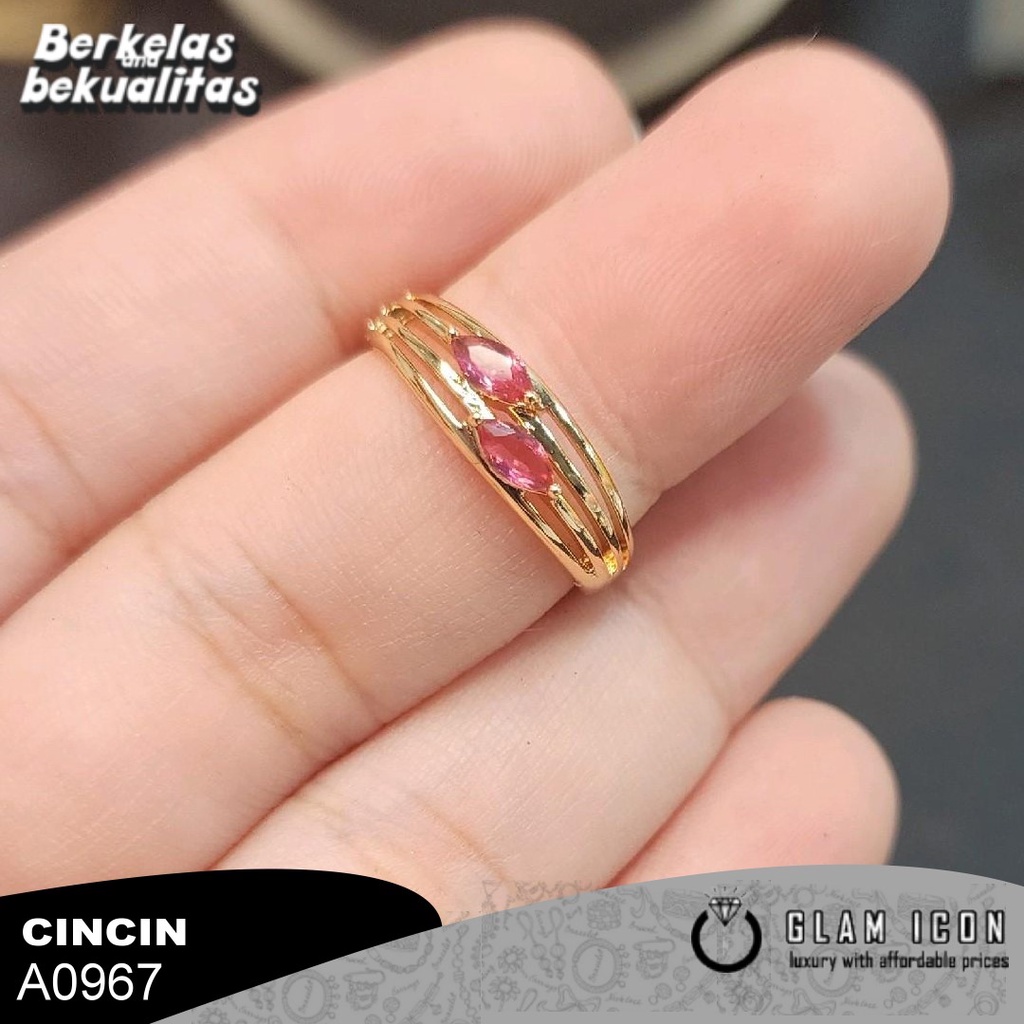 Cincin Wanita Motif layer dua Mata Pink C0967 CCG