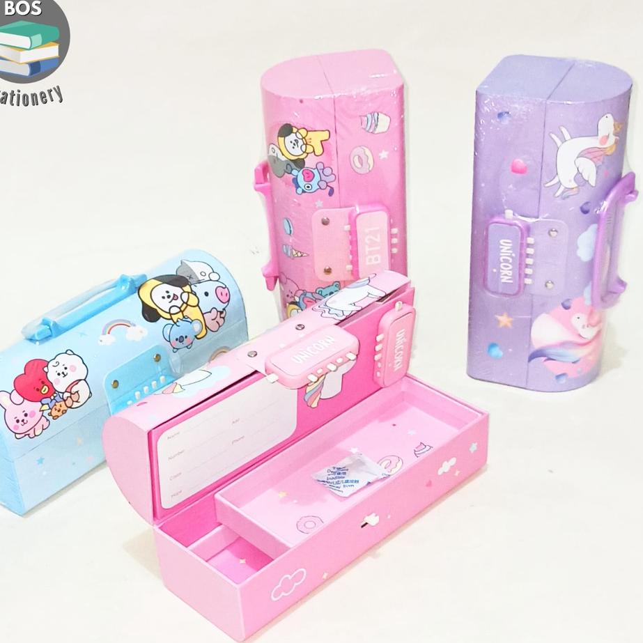 

ANA567 BOS Kotak Pensil Karton+Kunci Pin/Tempat Pensil/Pencil Case Locker +