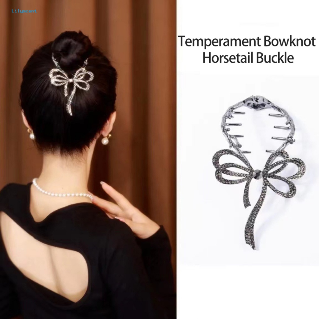 Lilyscent Klip Rambut Ponytail Ringan Untuk Club Berlian Imitasi Mengkilap Ikatan Simpul Wanita Hair Bun Claw Clip Alloy