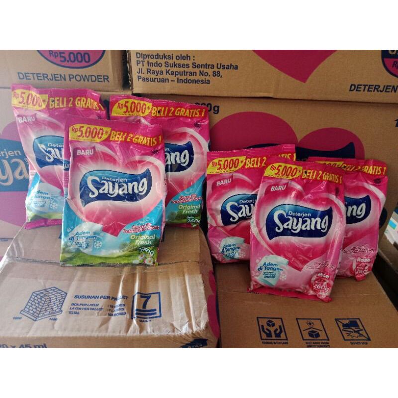 Detergen bubuk sayang 260 gram x 2bungkus free 1 bungkus