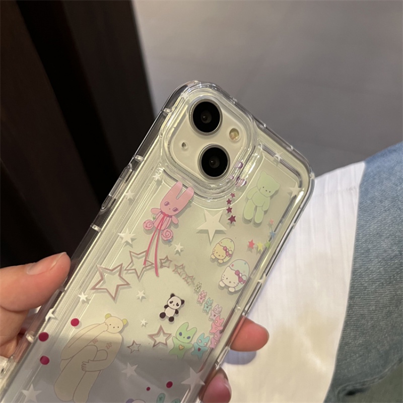 IPHONE Ins Korea Kartun Bintang Lucu Beruang Kitty Case Kompatibel Untuk Iphone11 14 13 12 Pro MAX 7plus XR 7 8 6 6S Plus X XS MAX 8plus SE 2020 Airbag Shockproof TPU Lembut Bening Ponsel Cover