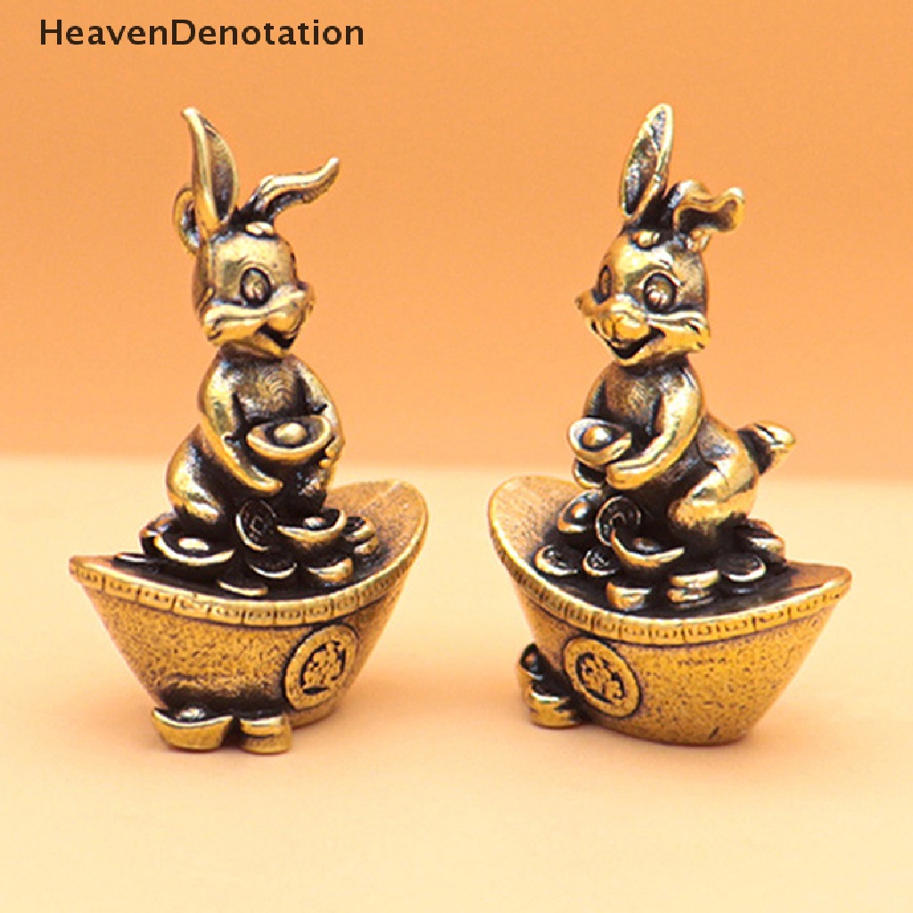 [HeavenDenotation] Patung Kelinci Zodiak Kuningan Imlek Desktop Ornamen Kecil Beruntung Kelinci Gantungan Kunci Liontin Patung Dekorasi Kerajinan Aksesoris HDV