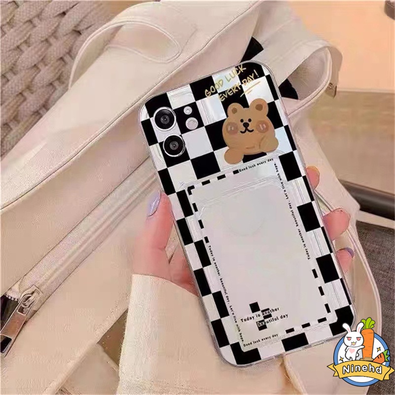 IPHONE Case Tas Kartu Bening Kompatibel Untuk Iphone14 13 12 11 Pro Max X Xr Xs Max 8 7 6 6s Plus SE 2020 Pasangan Kotak-Kotak Dompet Slot Holder Phone Case Shockproof Soft TPU Cover