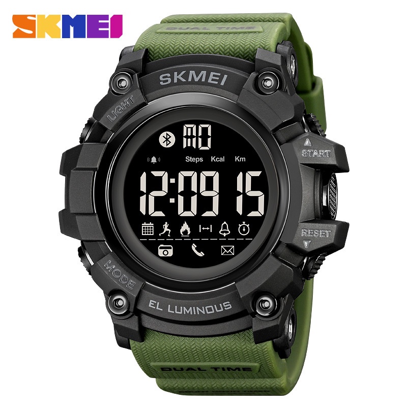 SKMEI 2053 Jam Tangan Pria Smartwatch Digital Bluetooth Anti Air 5 Bar MGOS-Green Army