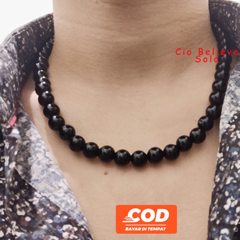 Kalung mutiara Premium Pearl Necklance Chocker Pria dan Wanita - HITAM