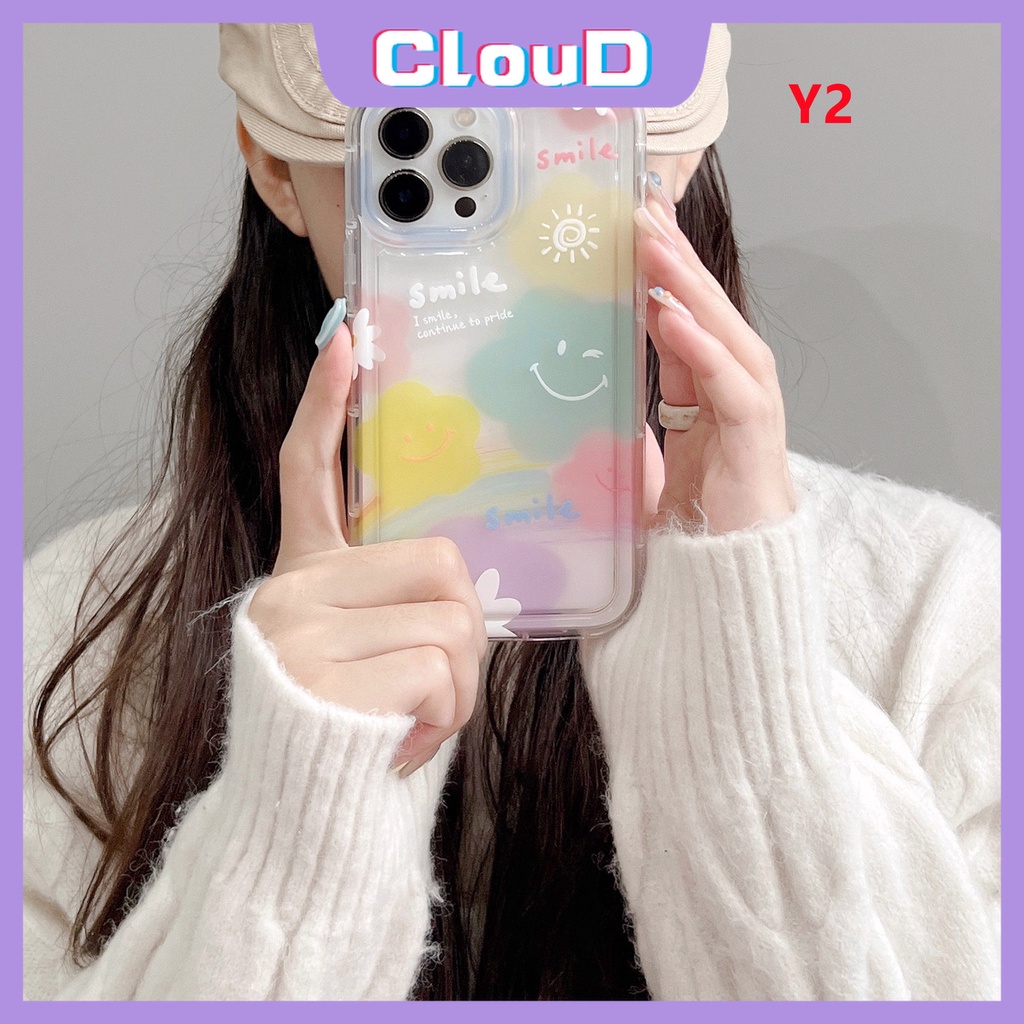 IPHONE Cute Smile Fresh Sunflower Shockproof Airbag Case Kompatibel Untuk Iphone11 7 8 Plus XR X 13 11 12 14 Pro Max 6s 6 Plus SE 2020 Ins Korea Colorful Love Heart Soft TPU Back Cover