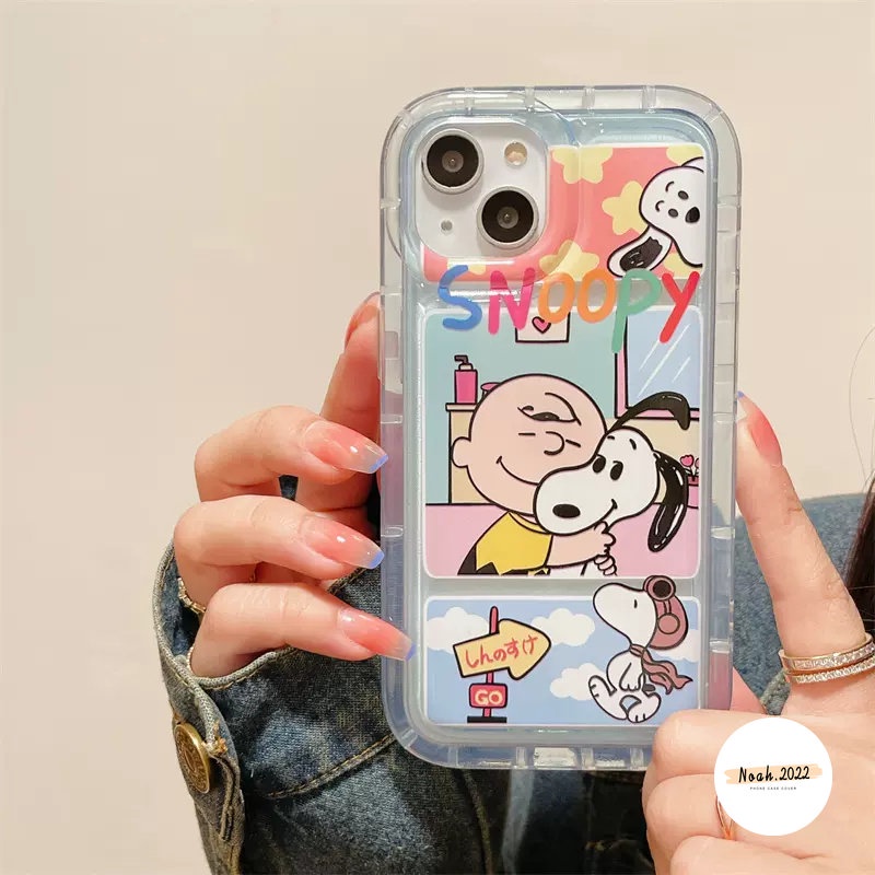 Transparent Airbag Case Compatible for iPhone 14 13 12 11 Pro Max 7Plus 8Plus X XS MAX XR 7 8 6 6S Plus Cartoon Snoopy Cute Clear Soft Phone Case Shockproof TPU Back Cover