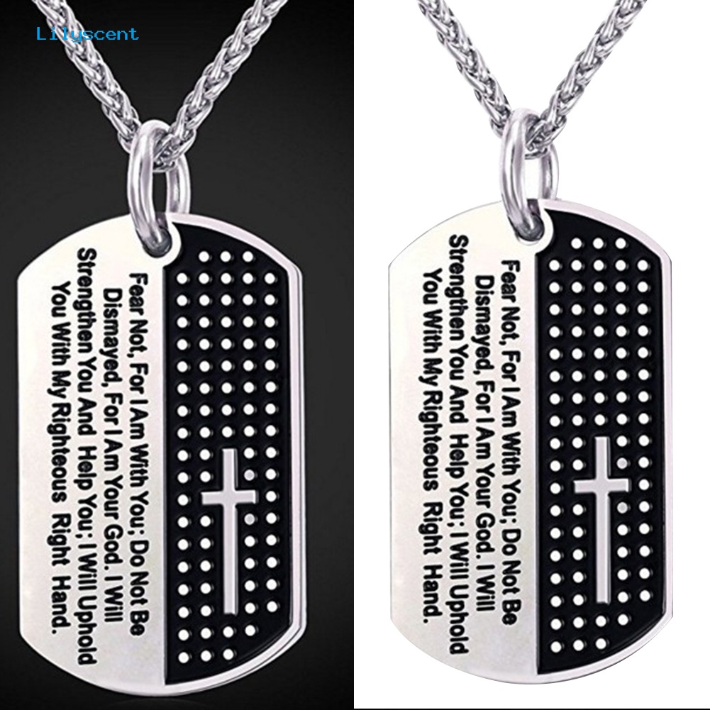 [LS] Stainless Steel Dog Tag Salib Ayat Alkitab Liontin Pria Kalung Perhiasan Kristen