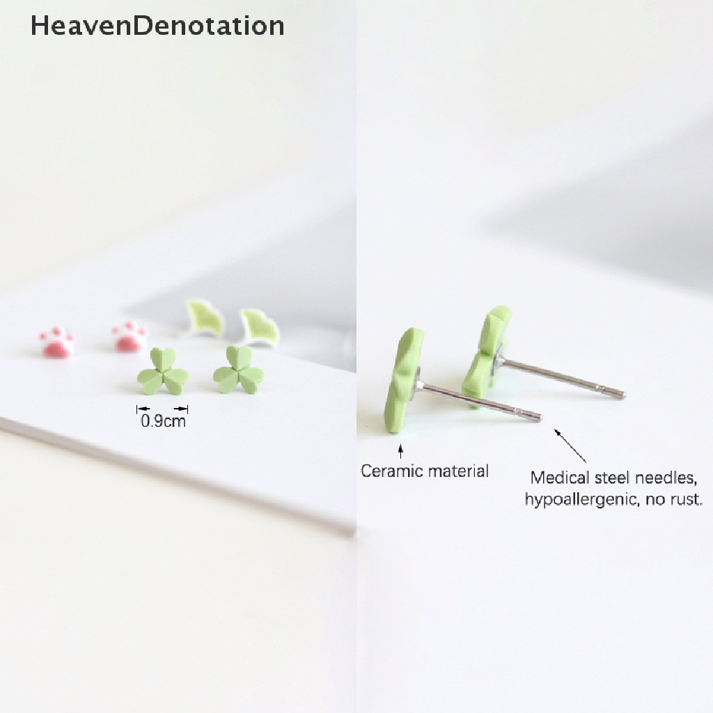 [HeavenDenotation] 1set Fashion Kartun Lucu Keramik Stud Earrings Set Fashion Perhiasan Anting Halus Untuk Wanita HDV