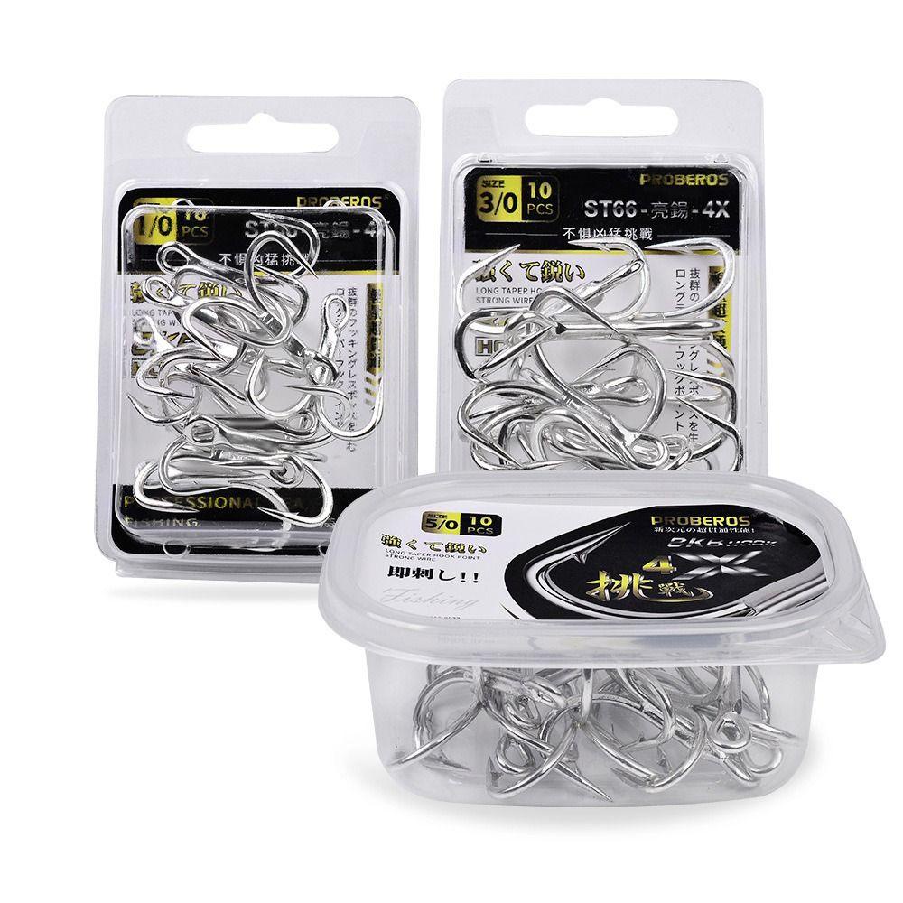 TOP 10pcs /Set Fishhooks Tahan Lama Ahite Nikel Memikat Diasah Treble Jig