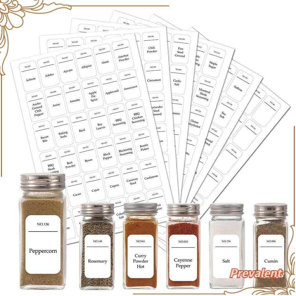 Preva 216PCS Spice Jars Sticker Tahan Air Self-Adhesive Tanda Botol Bumbu Tahan Minyak