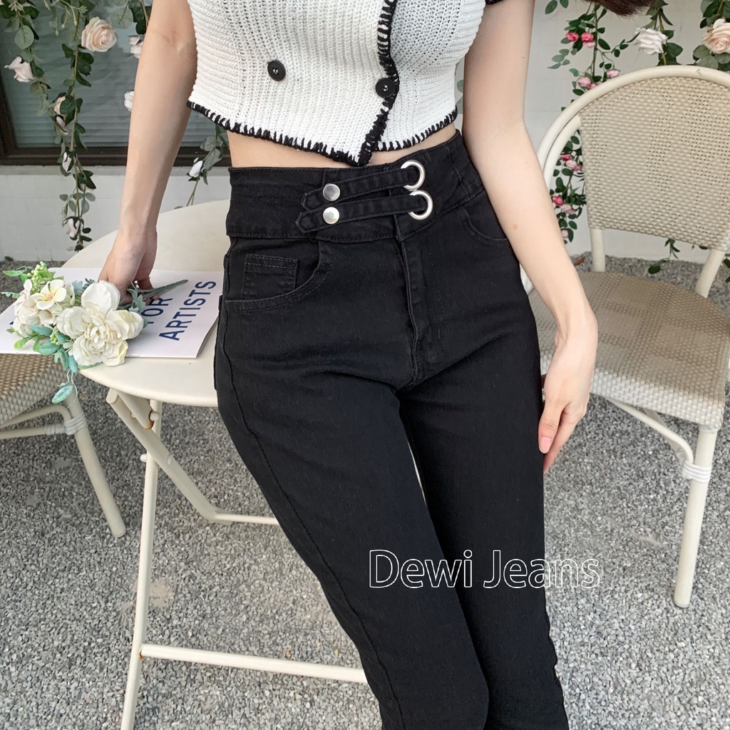 L.A.Outlet J32  Celana Jeans Bintang Biru Tua Celana Jeans Vintage Amerika Celana Jeans HW Lurus Celana Jeans HW Berpinggang Tinggi Celana Jeans Kaki Lebar Mode Baru Celana Jeans Peplum Kasual