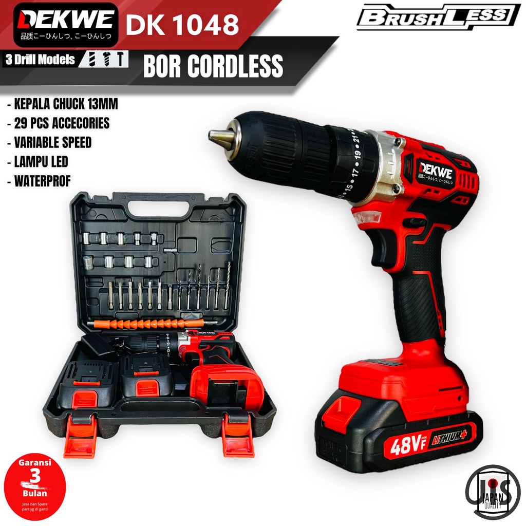 DEKWE  Mesin Bor Cordless DK1048 Brushless 48v 13mm Impact Drill Beton