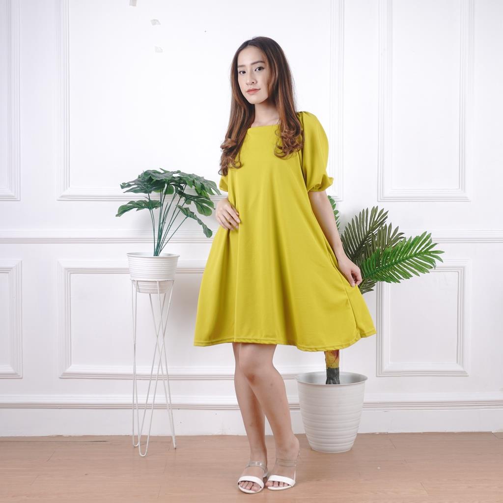 YA 1.105 - Dress Olivia Crepe Lengan Puff Baju Terusan Wanita