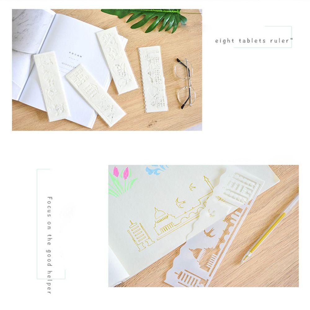 Mxbeauty Template Gambar 8Pcs/set Hollowed Copy Stensil Scrapbooking Album Foto Hand Painted Letter Stencil