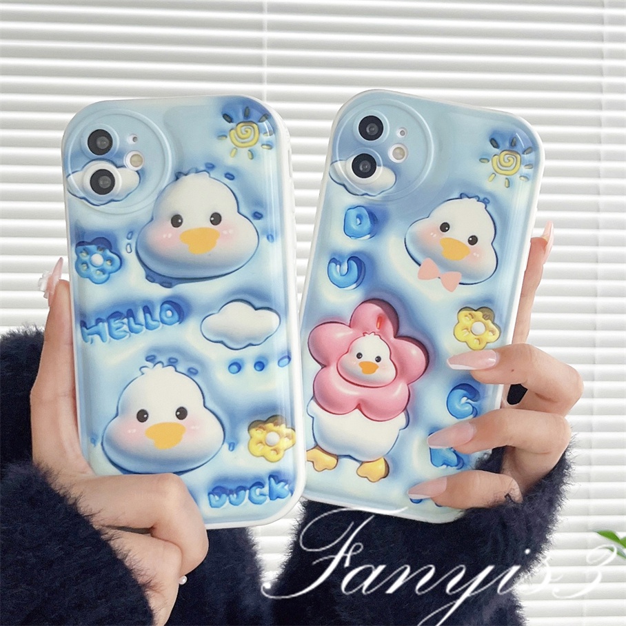 Compatible For iPhone 14 13 12 11 Pro Max X XR Xs Max 8 7 6 6s Plus SE 2020 Kompatibel Untuk Hello Duck 3D Vision Phone Case TPU Soft Cover Pelindung