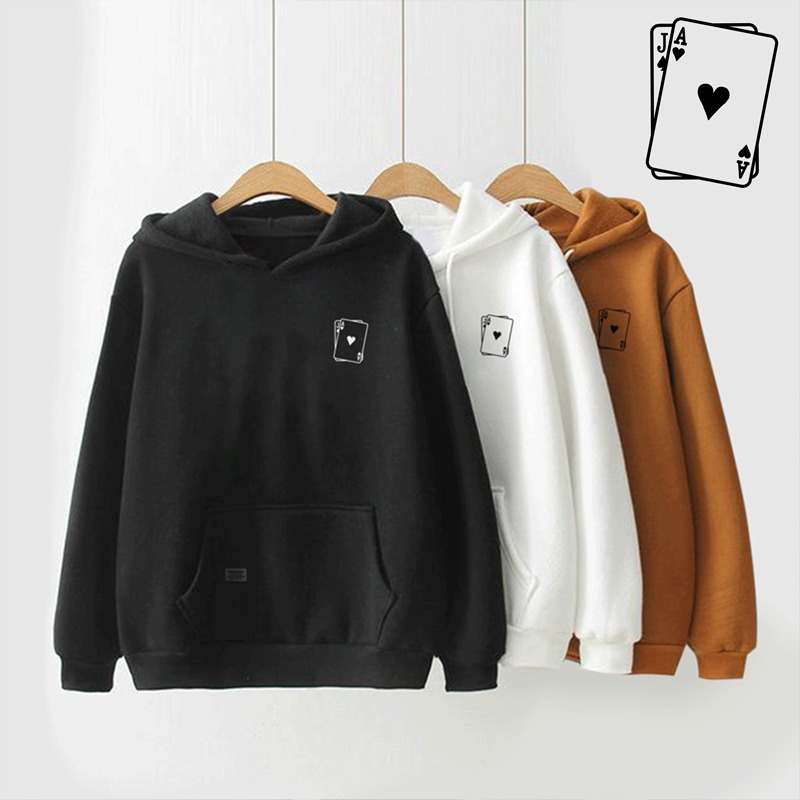 Parisdivarious Sweater Hoodie Jemper Kartu Remi Logo Bahan Fleece Size S - XXL (Pria &amp; Wanita)