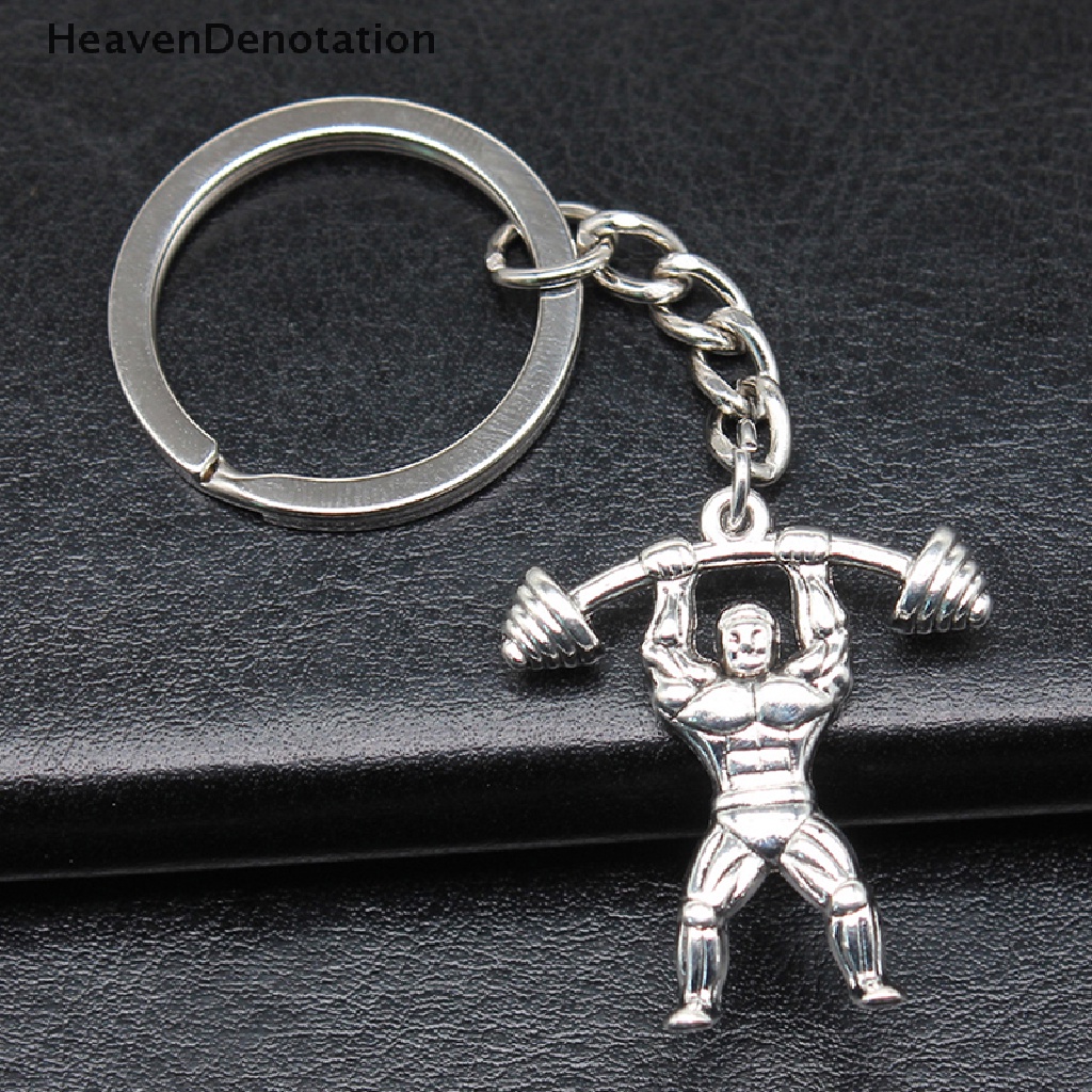 [HeavenDenotation] Vintage Handmade Weightlifter Pendant Keyring Gantungan Kunci Tempat Souvenir Hadiah Wanita Pria Keychain DIY Metal Holder Chain Hadiah Pesta HDV