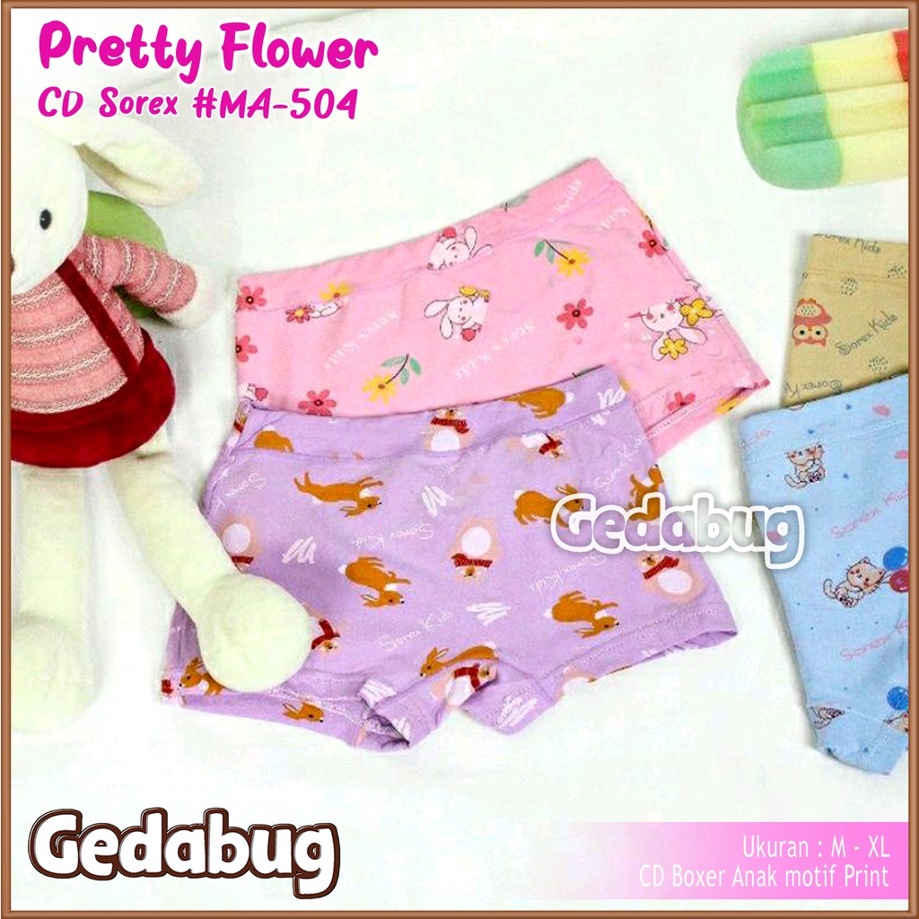 3 Pcs - CD Boxer Anak Sorex MA-504 Pretty Flower | Celana dalam Anak Supersoft Motif Print | Gedabug