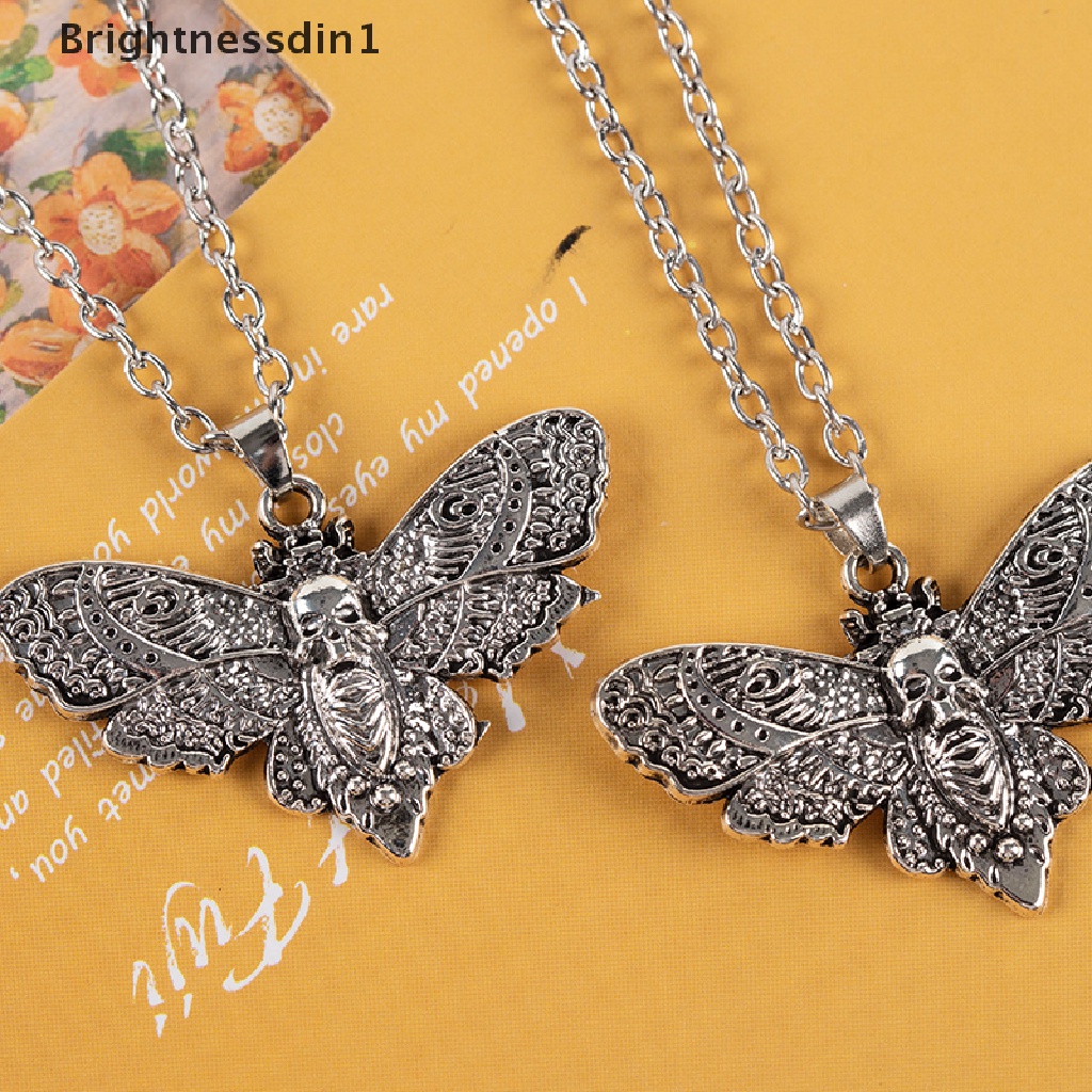 [Brightnessdin1] Kepribadian Hip Hop Tengkorak Liontin Liontin Ornamen Halloween Ngengat Kalung Gothic Kalung Vintage Hewan Ngengat Aksesoris Atau Wanita Pria Hadiah Butik