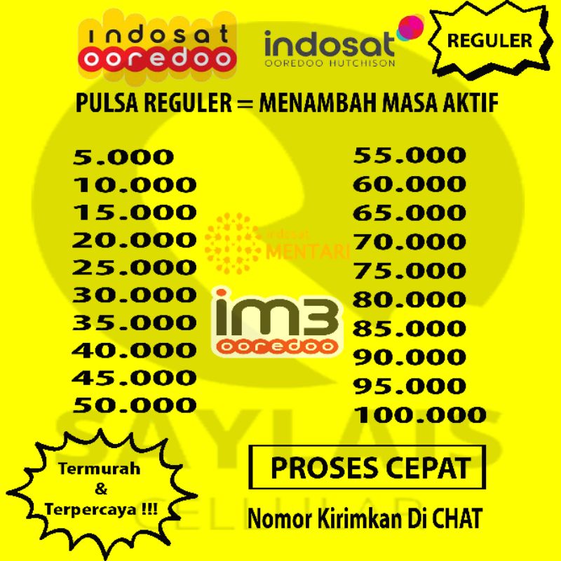 Pulsa Indosat reguler 5k - 40k